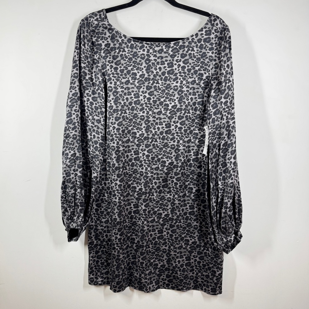 Equipment Leopard Print Silk Dress Gray Black Size M V Neck Luxe Casual Chic - Picture 2 of 11